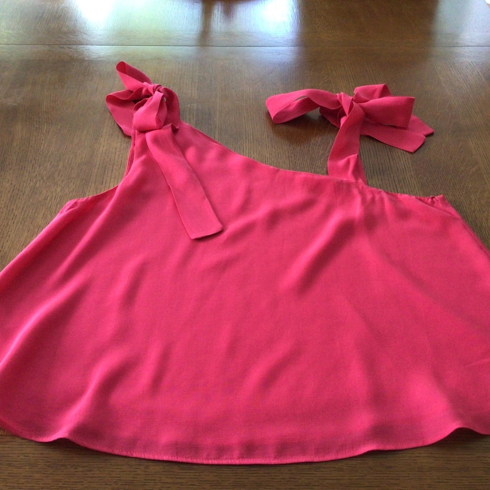 Zara hot pink floaty top with tie shoulders